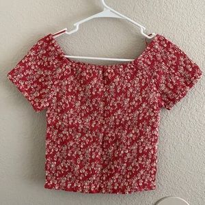 Off the shoulder red/ coral scrunch shirt